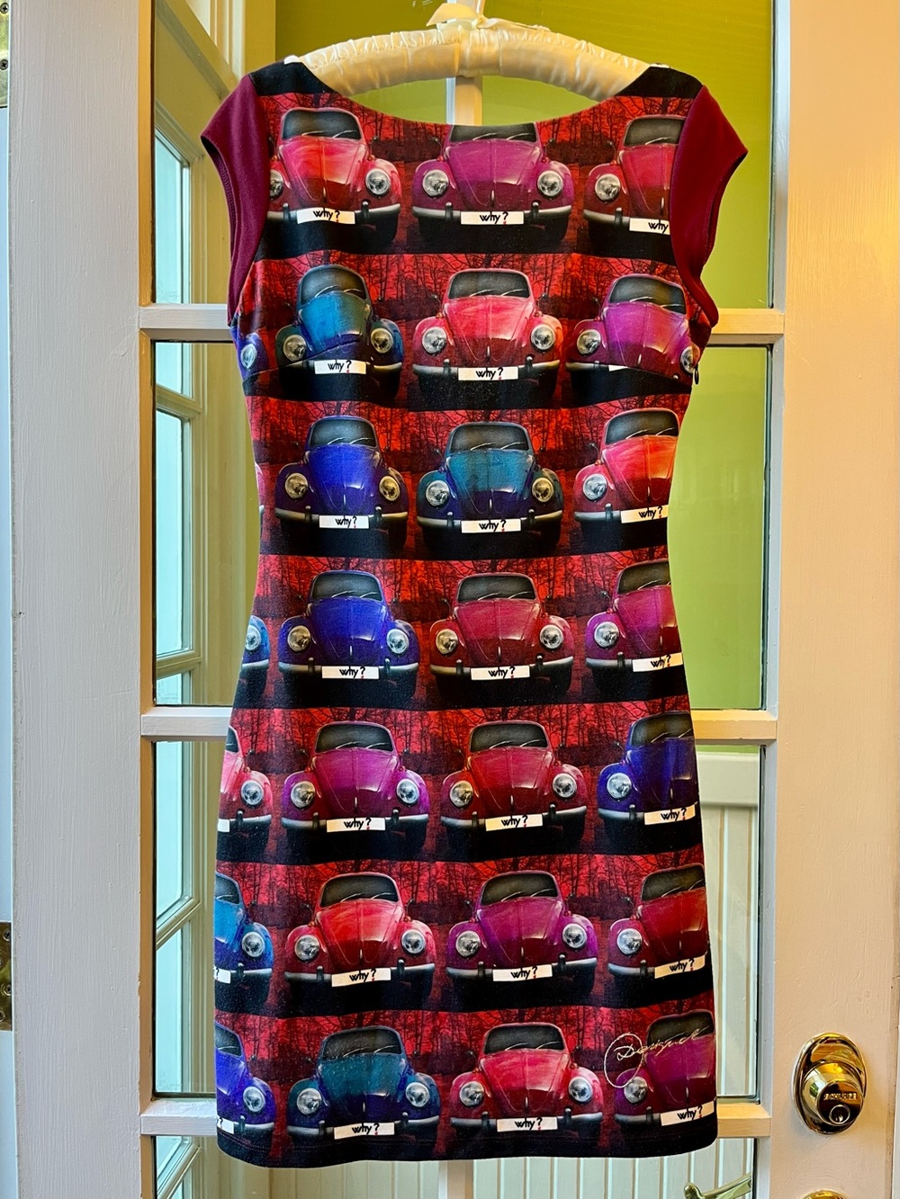 Desigual Vintage Car Print Dress in Red, Blue, Purple